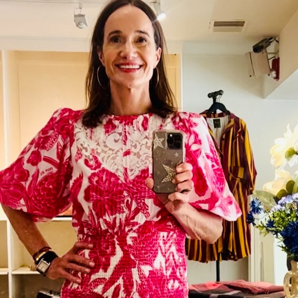 LIKE NEW FARM RIO WOODCUT MINI DRESS PINK AND WHITE- EXTRA SMALL